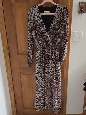 MOOSE Florence Italy Leopard Print Dress Sheer Long Sleeve Size 8